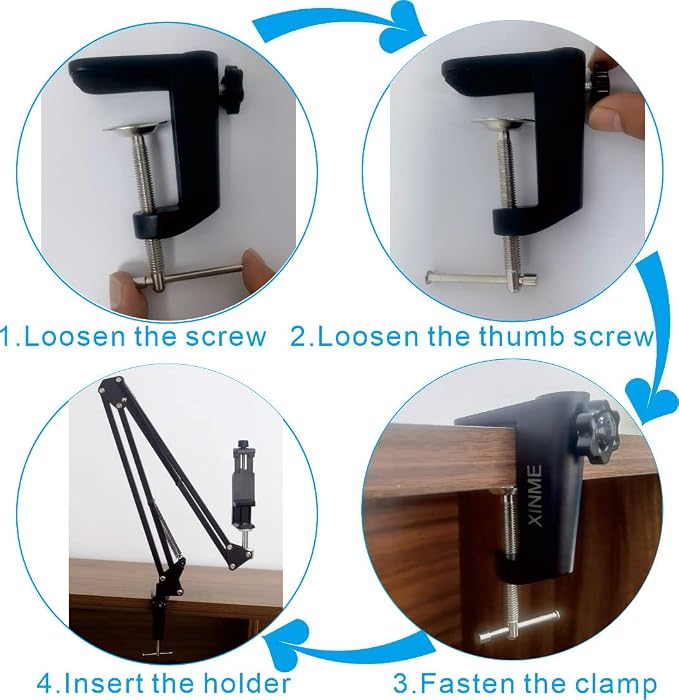 Replacement Heavy Duty C Clamp for 1/2” Base Magnifying Lamp,Desk Lamp,Swing Arm Lamp,Phone I pad Mount,Tablet Mic Holder,Table Mount Clamp for Microphone Stand Mic Boom Arm (ALU BLACK) - Image 4