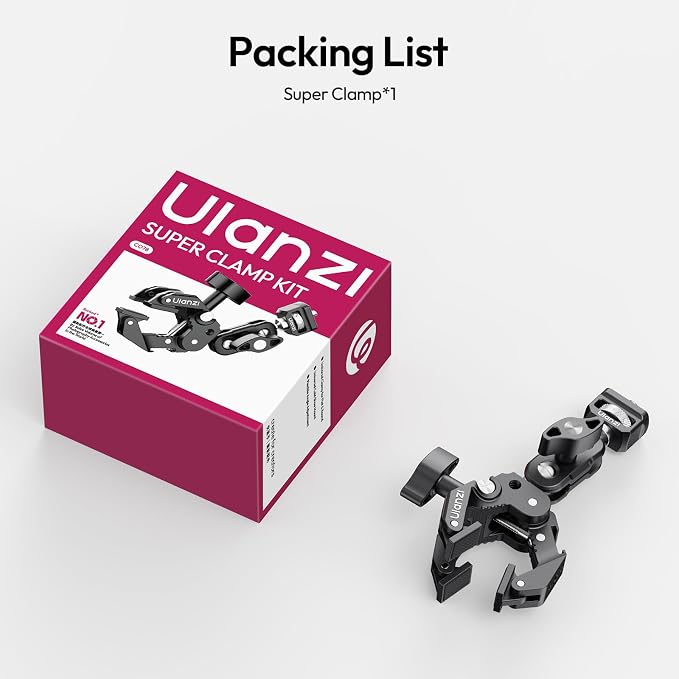 ULANZI CO78 Super Clamp Kit w Magic Arm f Action Cam – 1/4" & ARRI Locating | Pins + Cold Shoe Mount, 3-Jaw & Dual Ball Head Designed for Flexible, Low & High Angle Shot, Load Capacity Within 1kg - Image 9