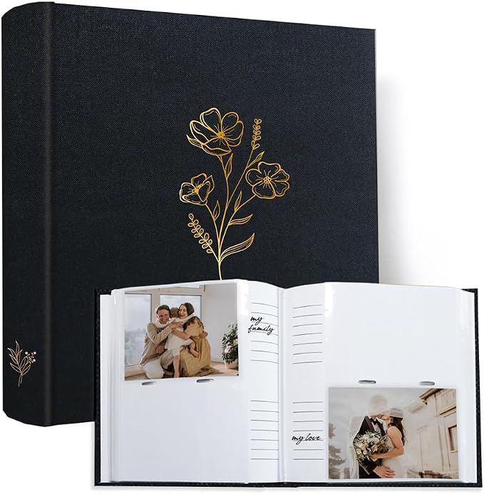 Holoary Photo Album 4x6 200 Photos, 200 Pockets 4”x6” Picture Album, Linen Fabric Cover Big Picture Book for Photos with Writing Area, 4x6 Photo Albums for Family Weddings Travel Memories(Black) - Image 5