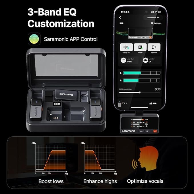 Saramonic Air Wireless Microphone for iPhone/Camera/Android, 11g Ultralight, 48kHz/24-bit,120dB Max SPL, 2 Lavalier Microphones, 300m Range, Noise Cancelling, Vlog, Streaming - Image 5
