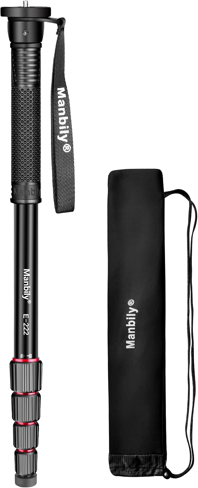 65-Inch Camera Monopod, 5 Sections Aluminum Travel Monopod for Canon Nikon Sony DSLR Cameras Video Camcorder, Compact Portable Lightweight（E-222） (Red) by Manbily