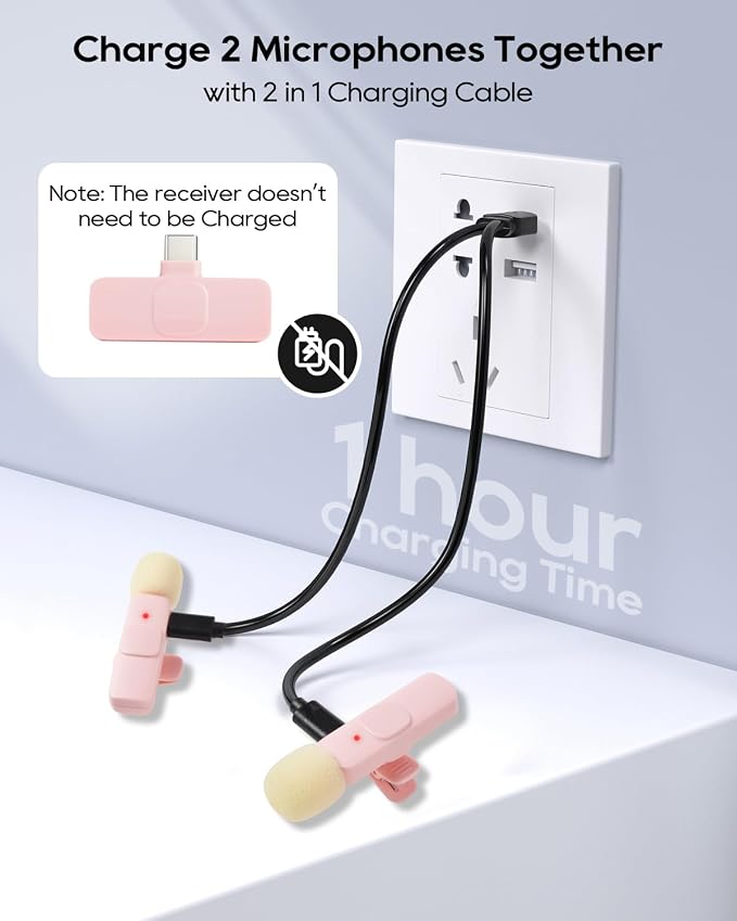 Mini Pink Microphone for iphone Android Phone Tablet ipad PC, Usb C Wireless Lavalier Mic for Video Recording Vlogging Youtube Tiktok Podcast Interview content creators, Tiny Microphones Type C Mics - Image 2