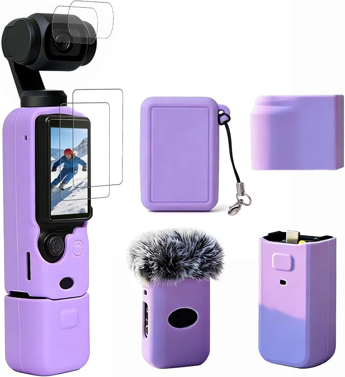Case for DJI Osmo Pocket 3/Xtra Muse Camera, Soft Silicone Protective Case, Anti-Scratch, Slim Fit Skin with mic Cover and Screen Protector Accessories for Osmo Pocket 3/Xtra Muse (Lilac) by Frevyve