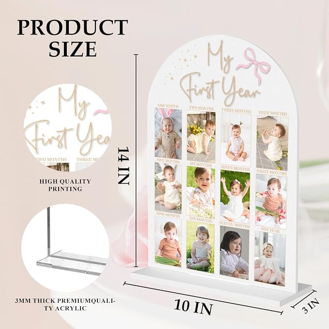 My First Year Photo Board Baby Milestone Signs One Year of Baby Photo Board, Best Babies Keepsake 10x14 Inches Acrylic Sign Decor Fits 2" x 3" Photo A20 - Image 2