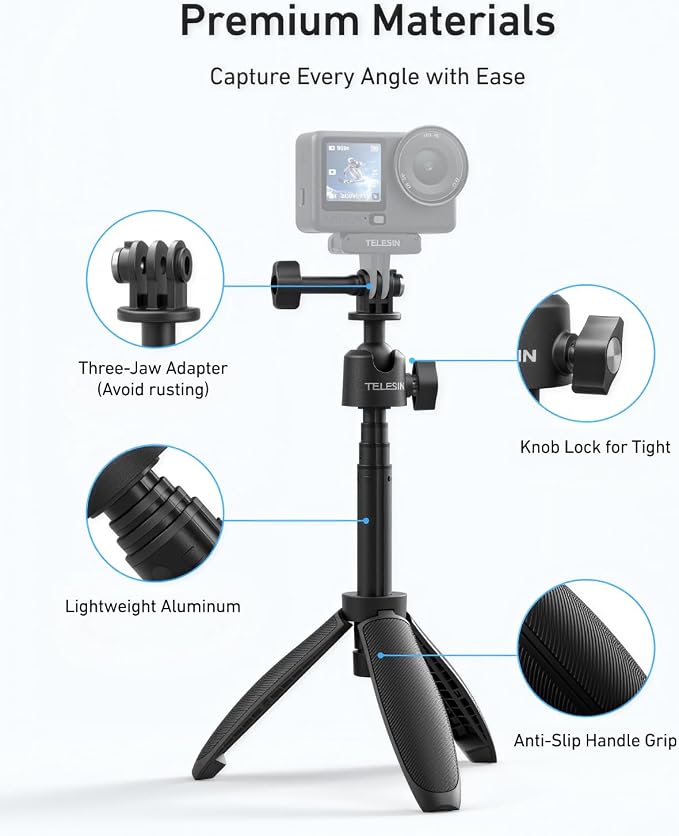 TELESIN 46cm/18.1in Mini Selfie Stick Tripod for All Action Camera | 360° Ball Head Extended Handle Grip Pole for DJI Osmo Nano Action 6 5 4, Pocket 4 3, GoPro 13 12, Insta360 X5 X4, Xtra Edge - Image 5