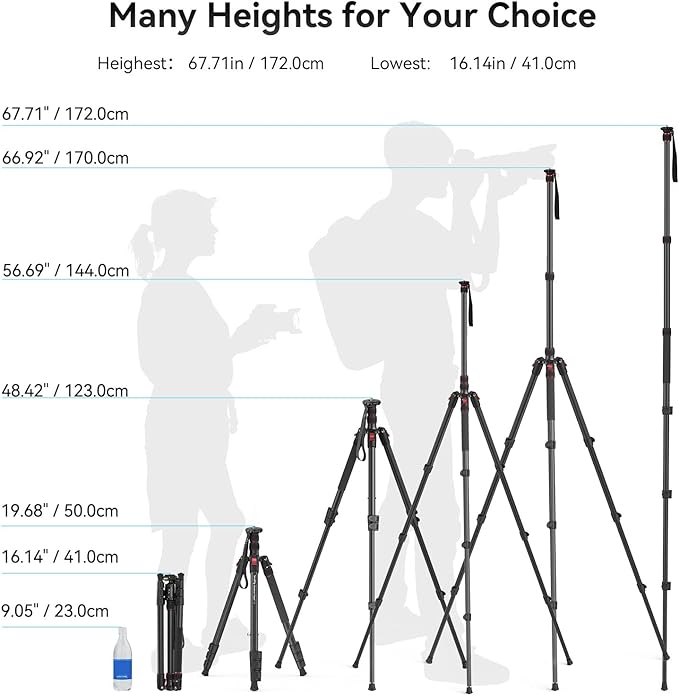 SmallRig T-10 68" Foldable Aluminum Camera Tripod/Monopod | Max. Payload 33lb, Height Adjustable from 19.7" to 67.7", Works With Cameras and Phones. - Image 6