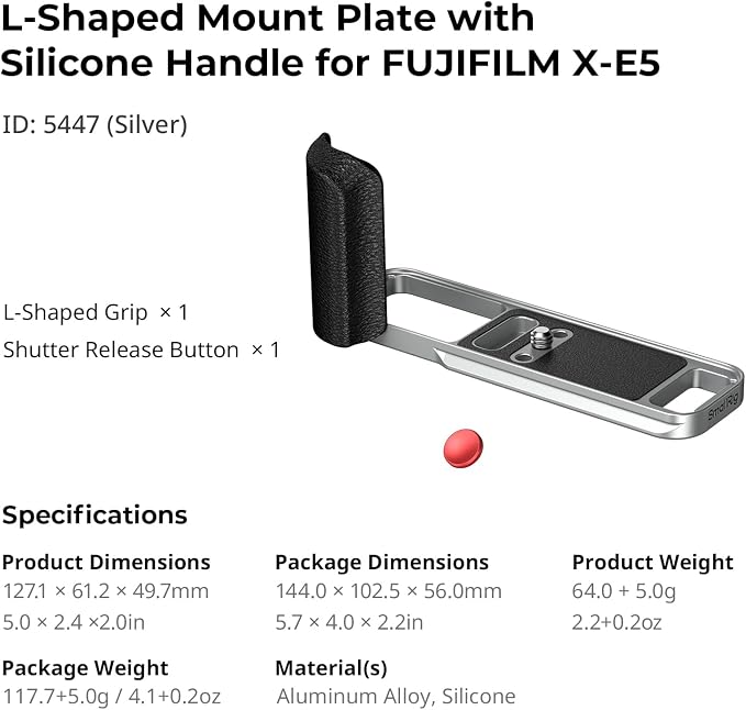 SmallRig L-Shape Grip Handgrip for Fujifilm X-E5 with Shutter Button | Built-in Quick Release Plate for Arca, 1/4"-20 Threaded Holes, Lightweight Ergonomic Grip - Image 9