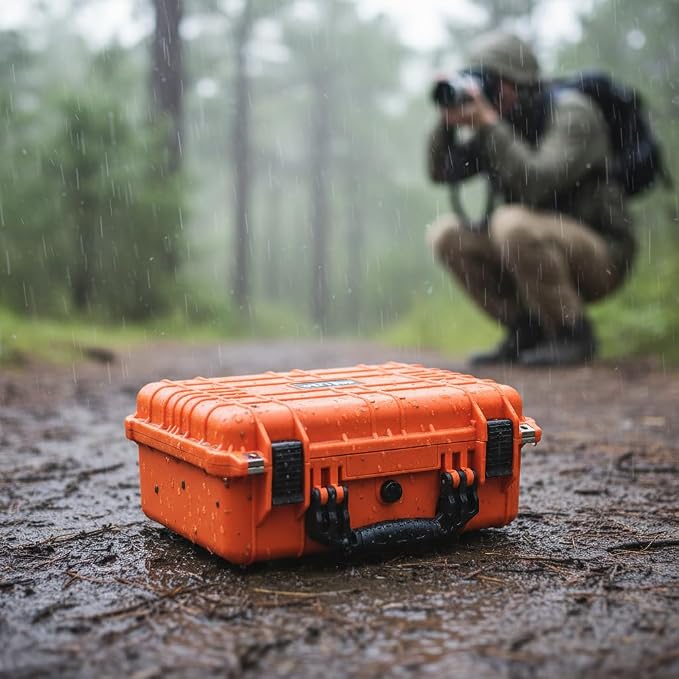 MEIJIA All Weather IP67 Waterproof Hard Camera Case,Hard Protective Case,Hard Case with Customizable Foam,Fit Use of Drones,Camera,Equipments,Pistols(Orange,13.35 x11.63x5.98inches) - Image 6