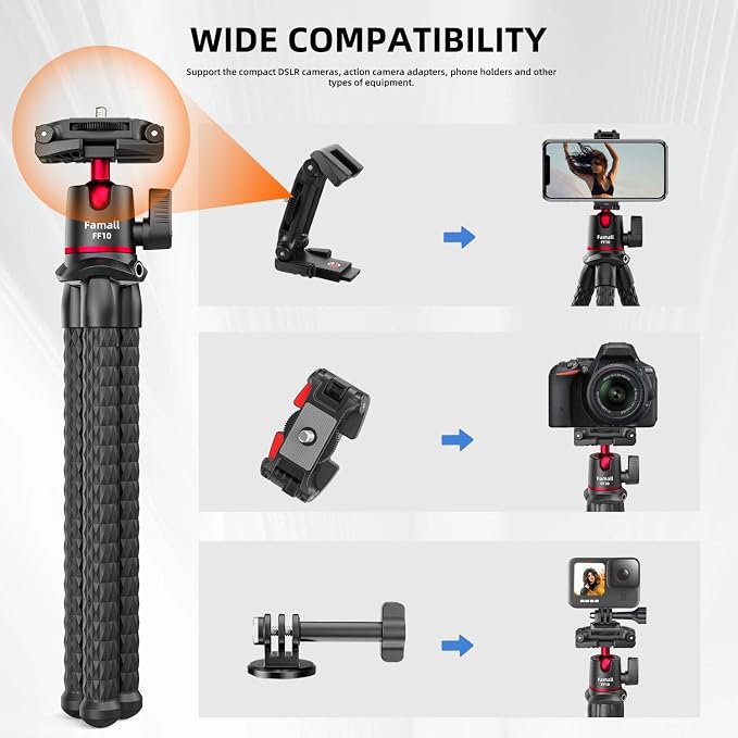 Portable Camera Tripod, Mini Flexible Stand for Phone with Cold Shoe Phone Mount for iPhone iPhone 17 16 15 14 Pro Max XS Max X Canon Nikon Sony DJ Pocket 3 Cameras Gopro Travel - Image 2