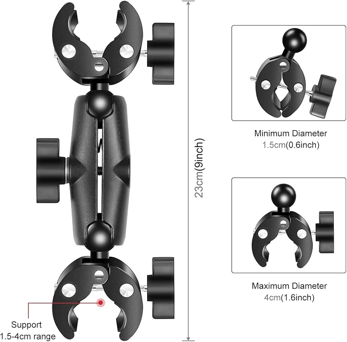 Double Camera Clamp, Flexible Motorcycle Super Clamp Double Crab Clamps 360 Degree Rotatable Sports Camera Handlebar Fixed Mount - Image 2