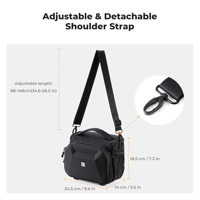 K&F CONCEPT Camera Sling Bag, Hardshell Crossbody Bag with Tripod Holder | EVA Hardshell, Foam Padded, Double-Zip Access, Mesh Pockets, Flexfold Divider for Street & Travel, for Canon/Nikon/Sony, BS14 - Image 5