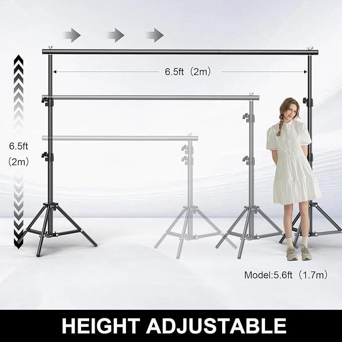 BEIYANG 6.5x6.5 FT Backdrop Stand, Adjustable Photo Background Stand Support kit with Carry Bag for Parties, Decoration, Wedding, Photo Video Studio Shooting - Image 3