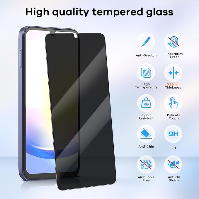 3+3 for Samsung Galaxy A25 5G Privacy Screen Protector Camera Protector | 9H Tempered Glass Cell Phone Protector Camera Lens Protector - Image 3