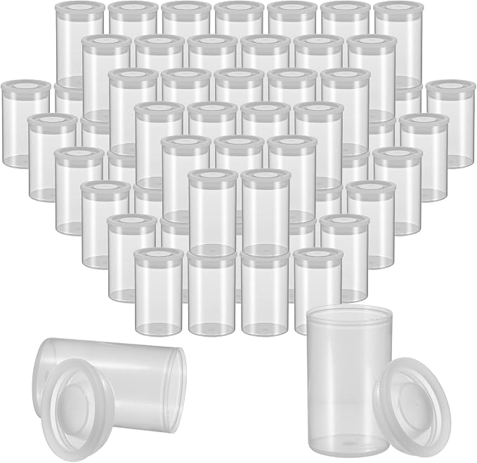 100 Pieces Film Canisters with Caps 35 mm Plastic Empty Camera Reel Storage Containers Case with Lids for Small Accessories Rockets Experiment Fish Hook Film Keys Coins Art Beads (Clear) by Unknown