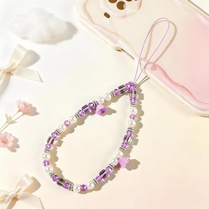 Phone Charm Beaded Camera Wrist Strap Cute Chain Lanyard Wristlet | Camera Wristlet Crystal Pearl Camera Charm Strap Girly Phone Charms Strap Bag Purse Charms for Women - Image 3