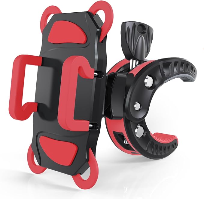 Crescendo CR-30 SlimClip Mic Stand Phone Holder, iPhone Clamp Mount, Pole Phone Mount, Microphone, Music or Drum Stand, Mic/Phone Clip - for iPhone, Samsung Galaxy, Pixel, Any Smartphone (Red) by Crescendo