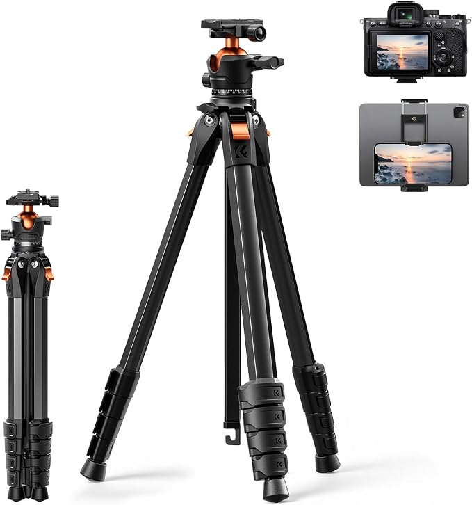 K&F CONCEPT 63" Aluminum Travel Tripod for Camera/Phone | 2.6lb Compact with Arca Ball Head, 22lb Max Load Heavy Duty for DSLR/Mirrorless/iPhone Video, A305A1+BH-40 by KFCONCEPT