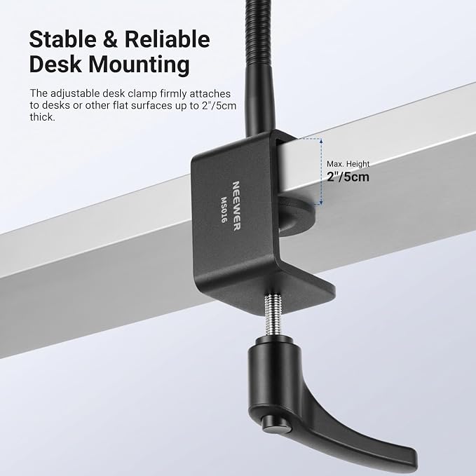 NEEWER Desk Microphone Stand with Flexible Arm, Mic Holder Table Clamp Mount with Clip & 3/8" to 5/8" Adapter Compatible with Blue Yeti Snowball HyperX QuadCast SoloCast Shure, MS016 - Image 3