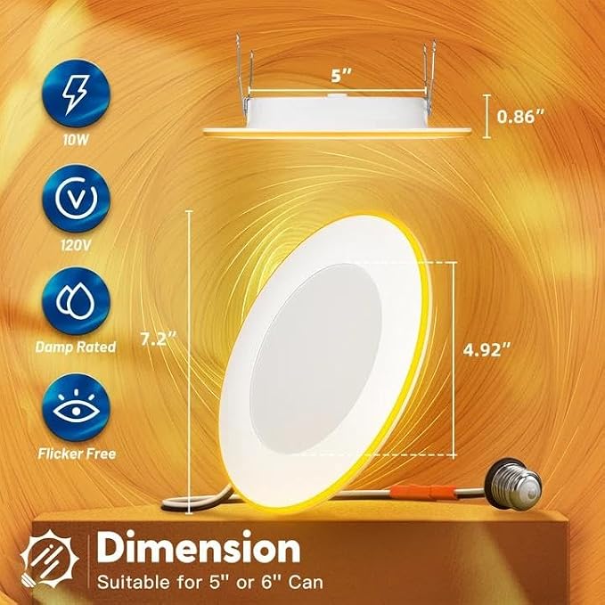 FREELICHT 24 Pack 5/6 Inch 5CCT LED Recessed Lighting with Night Light | 2700K/3000K/4000K/5000K/6000K Selectable,Dimmable Retrofit Flat Can Lights, 1000LM ,10W, IC & Damp Rated, ETL & FCC - Image 7