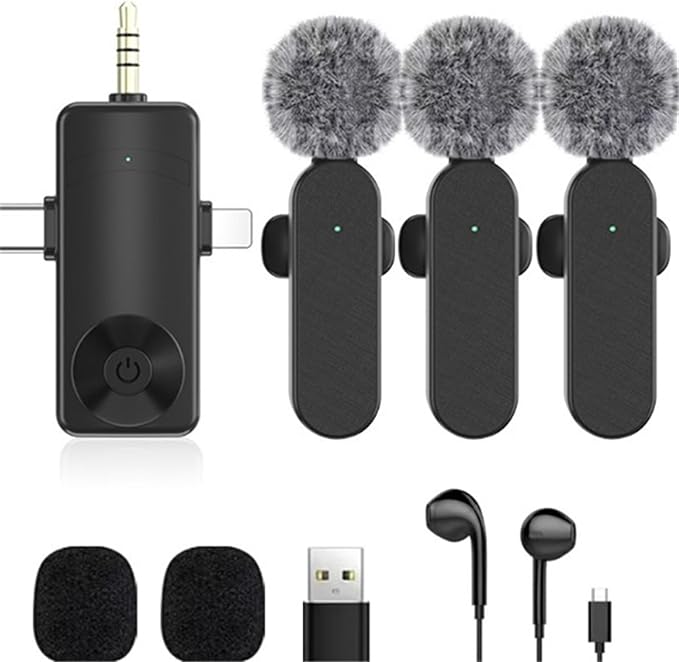 3 in 1/Four in one Wireless Lavalier Microphone for iPhone,iPad,Android,Camera,Computer,mini Noise Reduction Recording Mic Ultra-Low Delay,for Vlog/TikTok/YouTube Live Stream (3 Mic) by Unknown