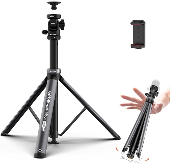 COMAN MT68 Auto-Open 83.4" Light Stand, for DSLR, iPhone, Action Cam, Light | 1/4" Ball Head with 2 QR Plates, Phone Clamp Included, Compact 18.5" Folded Storage, Portable 1.95 lbs, Sturdy Aluminum Build by COMAN
