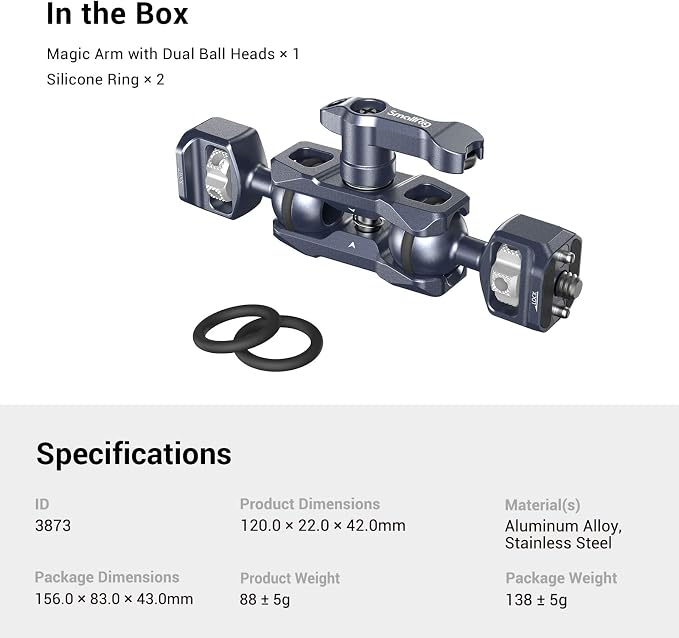 SMALLRIG Camera Magic Arm, Flexible Articulating Arm with 1/4'' Screws | Field Monitor Mount with Dual Ballhead, for DSLR, Action Camera, LED Light, Flash - Image 8