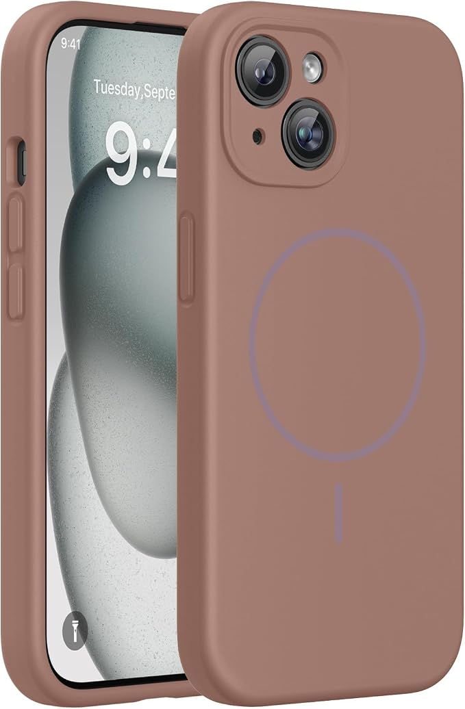miracase Magnetic for iPhone 15 Case, [Soft Anti-Scratch Microfiber Lining], Compatible with MagSafe, Liquid Silicone Case Shockproof Drop Protection Phone Case for 15,Chocolate by Miracase