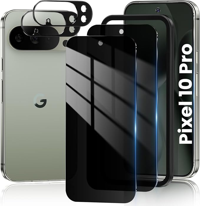 for Google Pixel 10 Pro Privacy Screen Protector & Lens Protector | 2+2 Pack, Support Fingerprint Unlock, Fit Lens Cutouts, Anti Spy Tempered Glass Film, Anti-dust, Easy Installation Tool by RXNMH