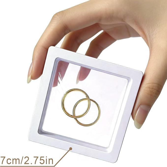 14 Pcs 3D Floating Display Case Floating Frame Display Holder Stands Transparent PE Jewelry Storage Box for Challenge Coin Medal AA Medallions (White) - Image 4