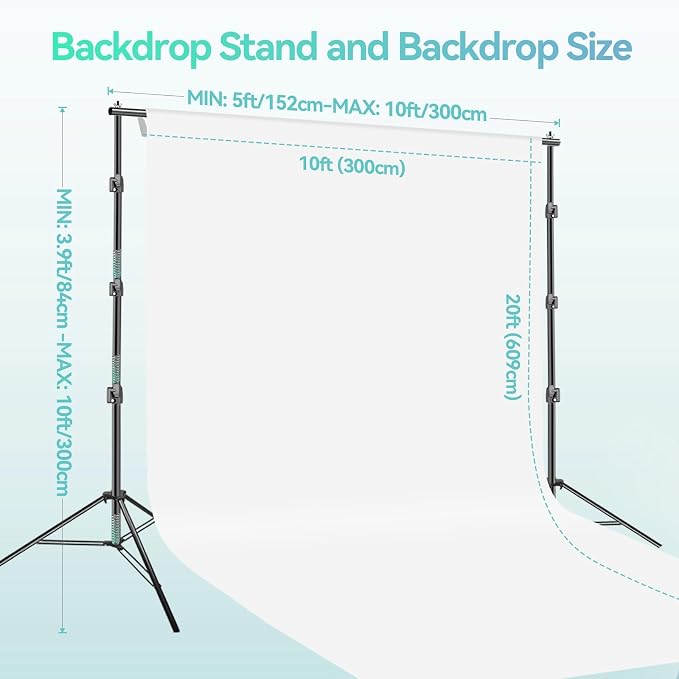 EMART Heavy Duty Photo Backdrop Stand Kit 10 x 10 FT with White Backdrop | Background Stand Backdrop-White, 6Clamps, 2Sandbags for Photography Studio, Video Recording, Live Stream, Zoom, Portrait, Pet - Image 8