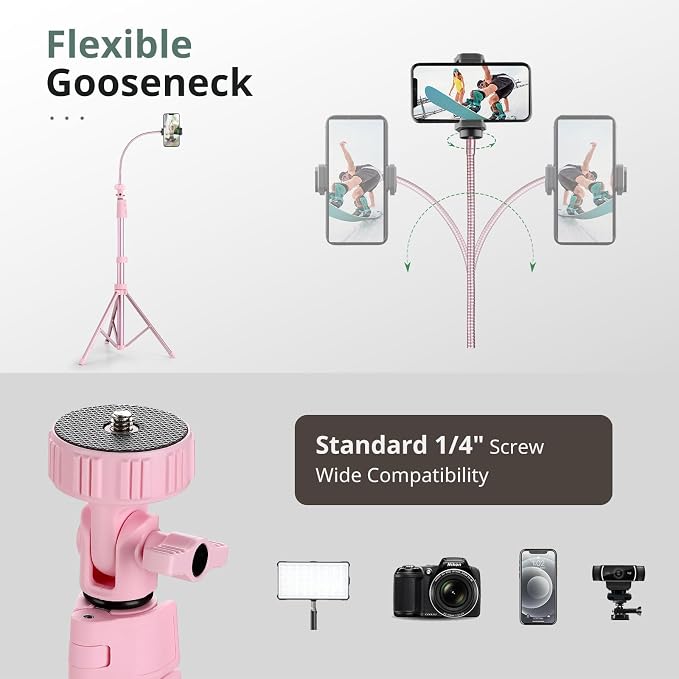 SENSYNE 88" Phone Tripod & Selfie Stick, Extendable Cell Phone Tripod Stand with Wireless Remote and Phone Holder, Pink - Image 7