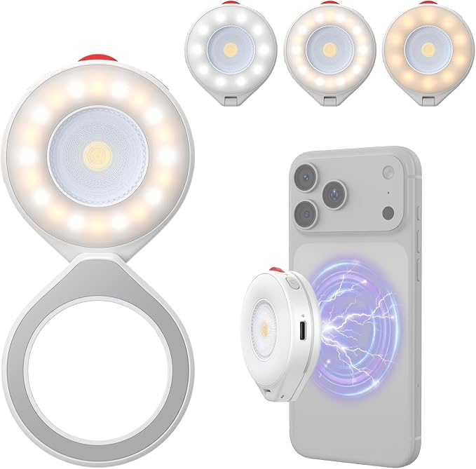 TELESIN 2-in-1 Magnetic Flash & Beauty Selfie Light for iPhone, CRI 85+,15W COB LED Phone Fill Light, 180° Flip, Magsafe Selfie Light, Control with Button & Bluetooth, for Night Photography/Selfies by telesin
