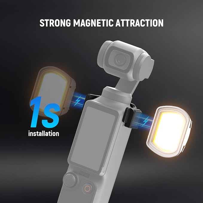 NEEWER Basics Magnetic Auxiliary Light Compatible with DJI OSMO Pocket 4 & 3 Camera, 1.3W USB C Rechargeable Plastic Side Mounted LED Fill Light Attachment for Selfie Vlog Video Recording, M21 Gray - Image 3