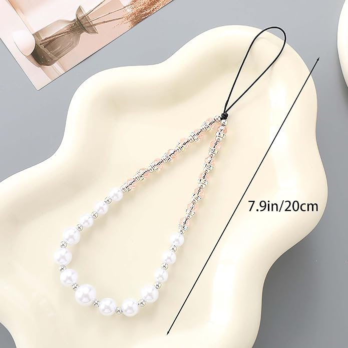 Beaded Phone Charm Lanyard Strap Girly Style Fixed Beads Pearl Lanyards - Image 3