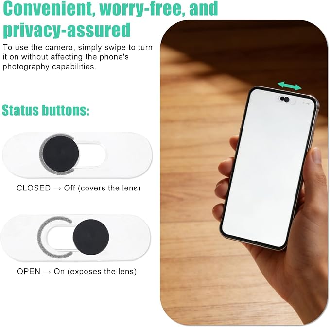 2pcs Cell Phone Front Camera Cover for Android Pixel Galaxy iPad | Centered Single Camera Slide Privacy Protection, Web Cam Protector for Computer Laptop Ultra-Thin Webcam Cover (Black) - Image 6