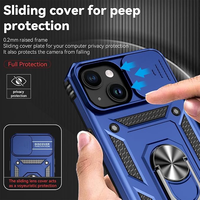 HNHYGETE for iPhone 15 Case with HD Screen Protector: [Military Grade 20ft. Drop Tested] Ring Shockproof Protective Phone Case for - iPhone 15 Blue - Image 4