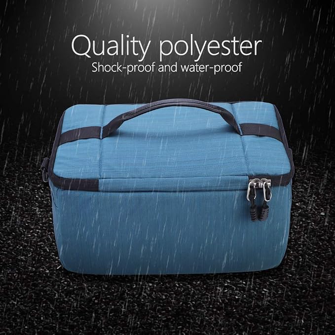 VINGVO Partition Lens Bag, Shockproof Waterproof Polyester Protective Insert Camera Pouch Camera Organizer Camera Lens Bag for Lens Tissue Card Reader(Blue) - Image 2