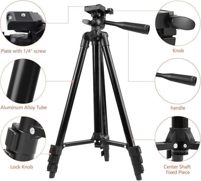 55" Phone Tripod, Camera Tripod for iPhone with Remote Shutter Gopro Holder and Universal Clip, Compatible with iPhone/Android/Sport Camera Perfect for Video Recording/Selfies/Live Stream/Vlogging - Image 5