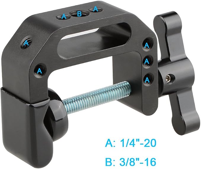 CAMVATE C Clamp with 1/4 and 3/8 Thread Hole for Camera Monitor | Black T-handle - Image 2