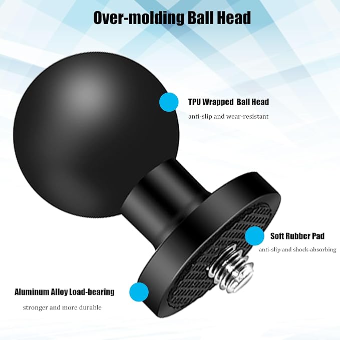 Niewalda 1" Ball Mount Adapter with 1/4" Threaded Stud, 2-Pack, Aluminum | CNC Aluminum Alloy Camera Mount for Insta360 X3 X2 GoPro DJI OSMO, Double Socket Arm Compatible Action Cam Attachments - Image 3