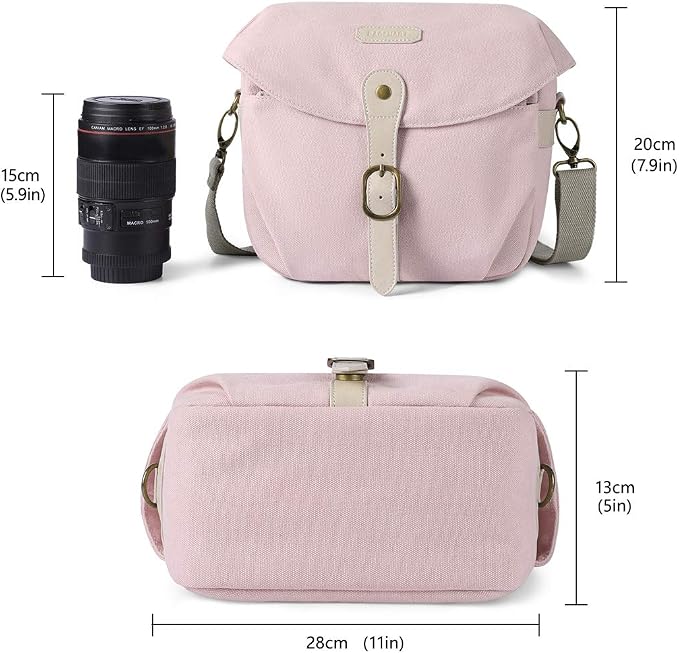BAGSMART Camera Bag, SLR DSLR Canvas Crossbody Camera Case, Compact Camera Shoulder Bag with Rain Cover for Women and Men, Pink | SLR DSLR Camera Case, Compact Camera Shoulder Bag - Image 6