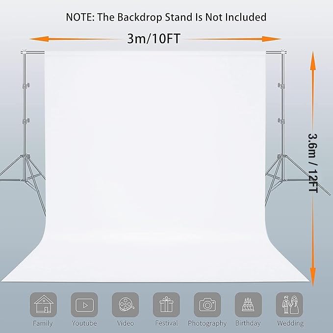 12x10 FT White Photo Backdrop 100% Polyester Photography Background | Non-Reflective, Wrinkle-Resistant, Washable Large White Sheet Backdrop for Professional Photoshoot Portraits Video Studio - Image 2