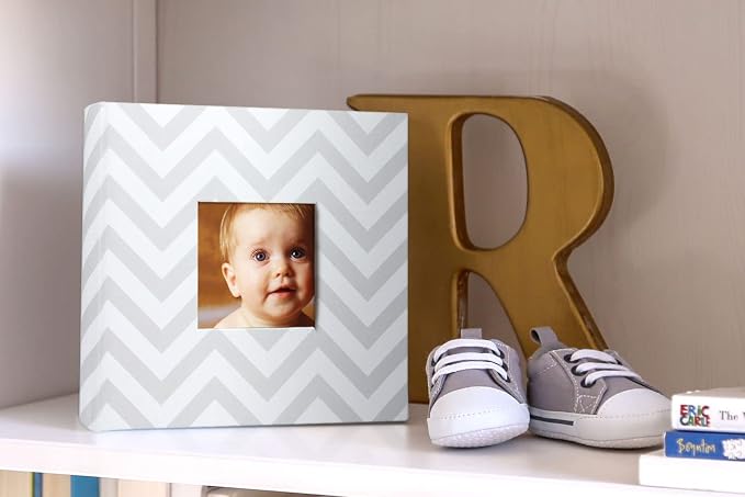Pearhead Baby Photo Album for Baby Girl or Baby Boy, Gender-Neutral, Baby Memory Book Keepsake, Baby Shower, New and Expecting Parents, Gray Chevron - Image 4