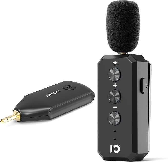 SHIDU Wireless Lavalier Microphone 2.4G with 3.5MM Plug for Voice Amplifier | UHF Mic Speaker System for Teaching, 480mAh Batteries USB-C Charging, for Speaking Tour Guides Fitness Instructor by Home
