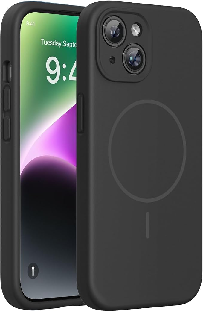 Miracase Silicone & Magnetic for iPhone 14 Case, Dark Black | Compatible with MagSafe, Soft Microfiber Lining, Premium Silicone Cover Shockproof Drop Protection Phone Case for 14 by Miracase