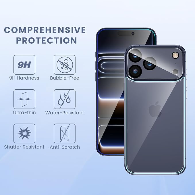 Maxdara for iPhone 17 Pro Screen Protector (6.3 inches) | iPhone 17 Pro Back Screen Protector and Front Screen Protector with Camera Protector, 9H Hardness - Image 3