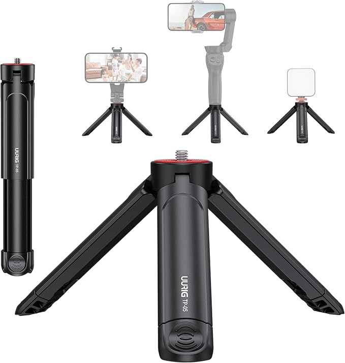 UURIG TP05 Extendable Mini Camera Tripod, Portable Selfie Stick Handle Grip Desktop Webcam Tripod with 1/4" Screw for DSLR Camera Webcam Phone Holder Selfie Stick Vlog Tripod by VRIG