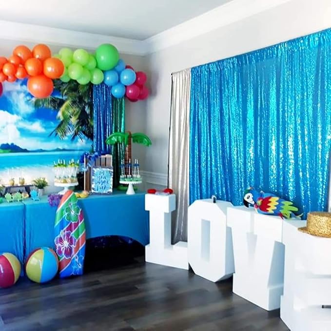 Poise3EHome 6FT x 8FT Turquoise Sequin Photography Backdrop Curtain for Party Decoration - Image 3