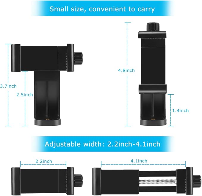 Smartphone Holder/Vertical and Horizontal Tripod Mount Adapter | Premium Rotatable Bracket, 1/4 in Screw, Adjustable Clip for iPhone, Android Cell Phone, Selfie Stick, Camera Stand - Image 4