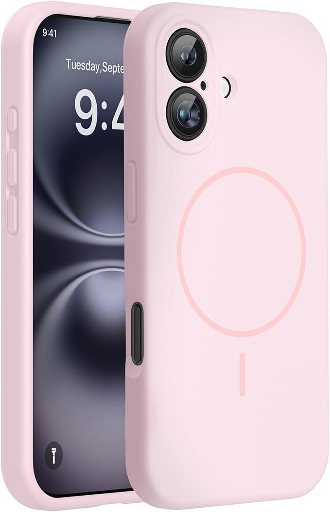 miracase Magnetic for iPhone 16 Plus Case, [Soft Anti-Scratch Microfiber Lining], Compatible with MagSafe, Liquid Silicone Shockproof Drop Protection Phone Case for 16 Plus,Sand Pink by Miracase